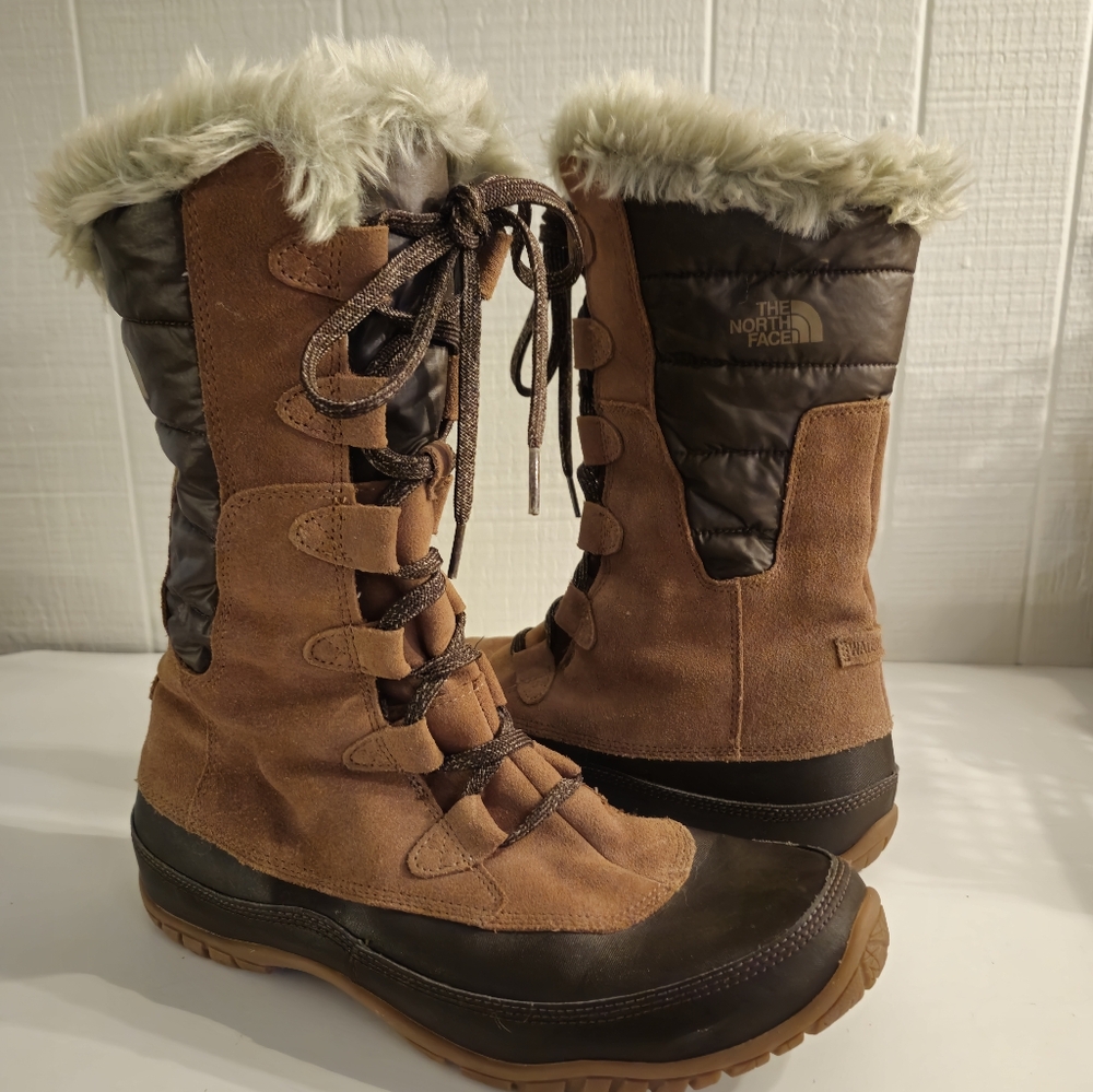 The North Face Nuptse Purna II Boots Women's 8M Brown Leather Fur TrimFox